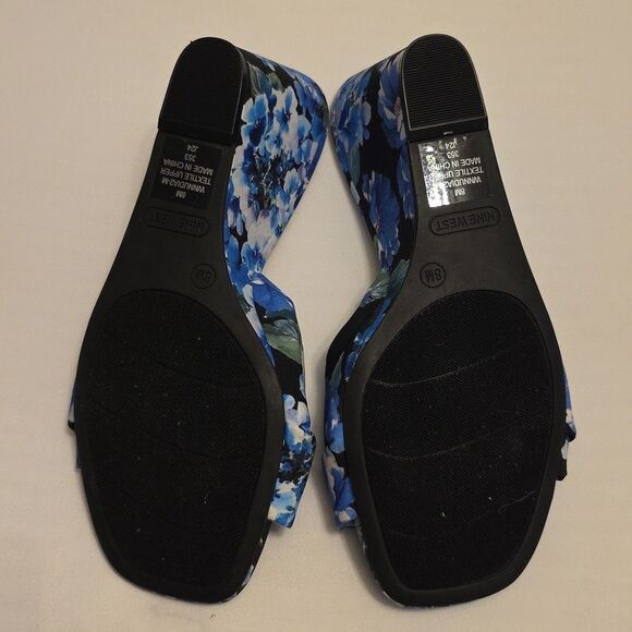 BRAND NEW NINE  WEST FLORAL  EMBELLISHMENT SQUARE OPEN TOE WEDGE SANDALS… - Picture 14 of 16